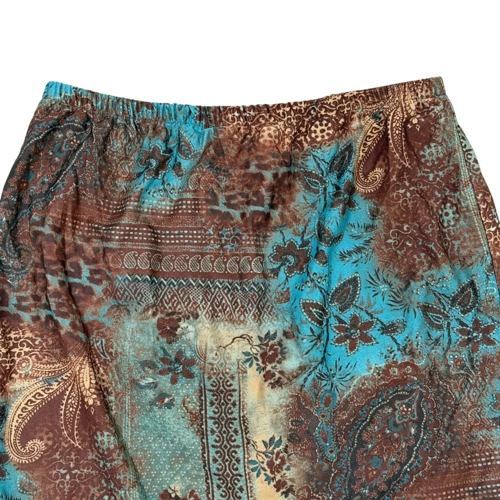 Vintage Midi Straight Skirt Paisley Leopard Print Turquoise Brown Y2K Size 12P